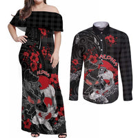 Personalised Hawaiian And Japanese Couples Matching Off Shoulder Maxi Dress and Long Sleeve Button Shirt Aloha Koi Fish Palaka Patterns - Polynesian Pride