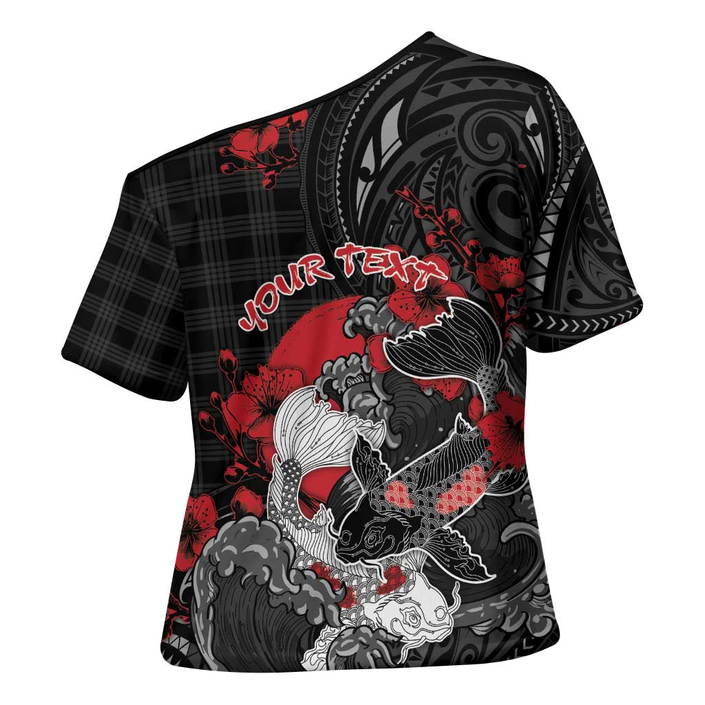 Personalised Hawaiian And Japanese Cross Shoulder Shirt Aloha Koi Fish Palaka Patterns DT05 - Polynesian Pride