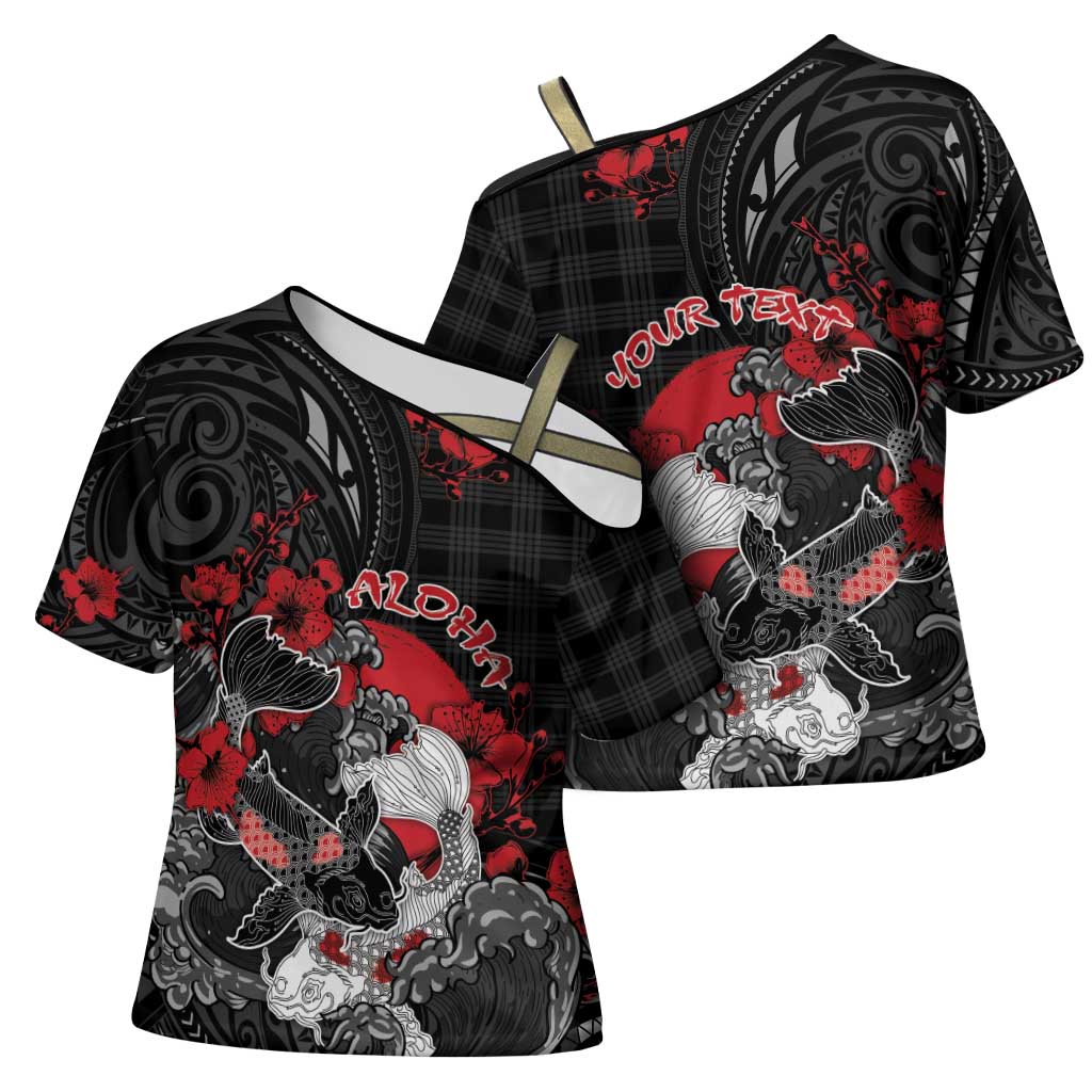 Personalised Hawaiian And Japanese Cross Shoulder Shirt Aloha Koi Fish Palaka Patterns DT05 - Polynesian Pride