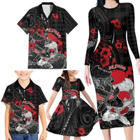 Personalised Hawaiian And Japanese Family Matching Long Sleeve Bodycon Dress and Hawaiian Shirt Aloha Koi Fish Palaka Patterns - Polynesian Pride