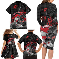 Personalised Hawaiian And Japanese Family Matching Long Sleeve Bodycon Dress and Hawaiian Shirt Aloha Koi Fish Palaka Patterns - Polynesian Pride