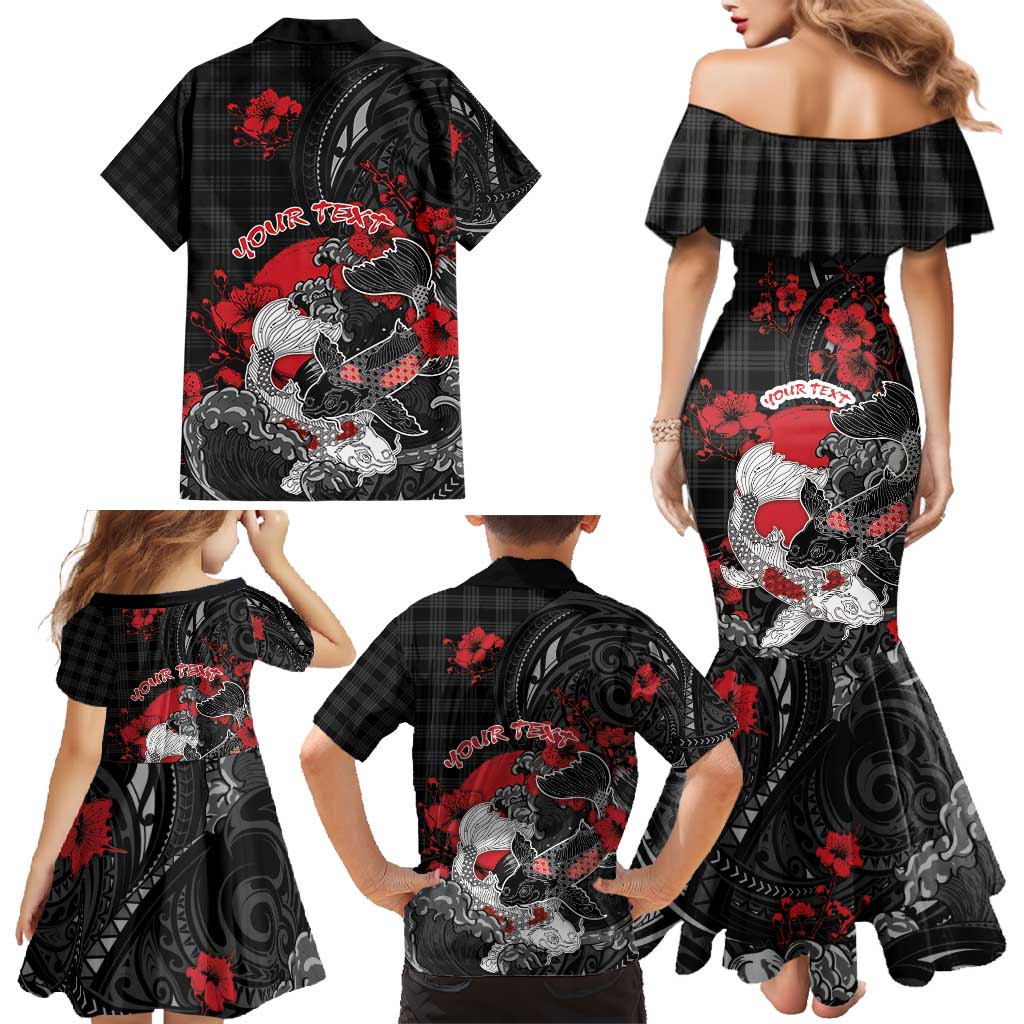 Personalised Hawaiian And Japanese Family Matching Mermaid Dress and Hawaiian Shirt Aloha Koi Fish Palaka Patterns - Polynesian Pride