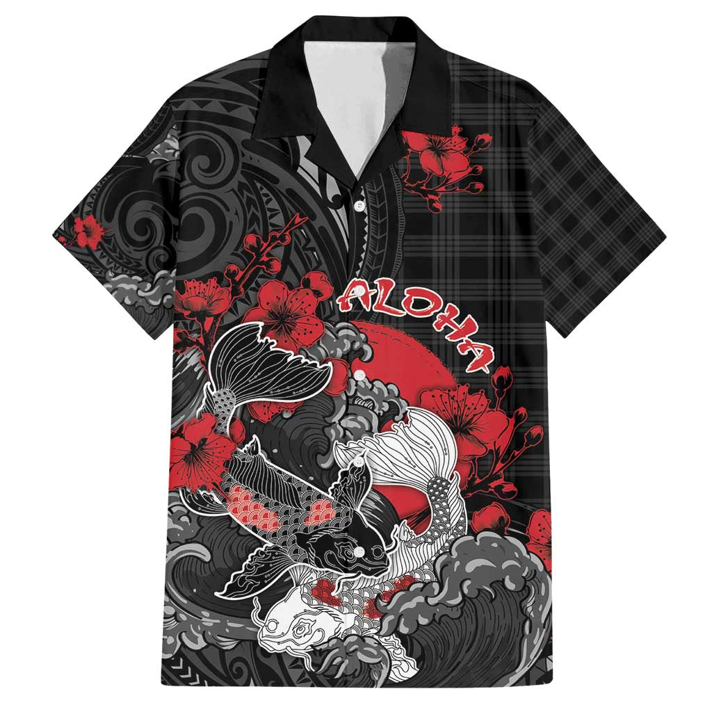 Personalised Hawaiian And Japanese Family Matching Off Shoulder Maxi Dress and Hawaiian Shirt Aloha Koi Fish Palaka Patterns - Polynesian Pride