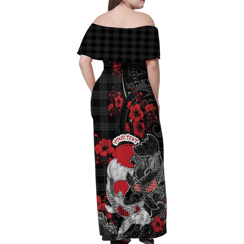 Personalised Hawaiian And Japanese Family Matching Off Shoulder Maxi Dress and Hawaiian Shirt Aloha Koi Fish Palaka Patterns - Polynesian Pride