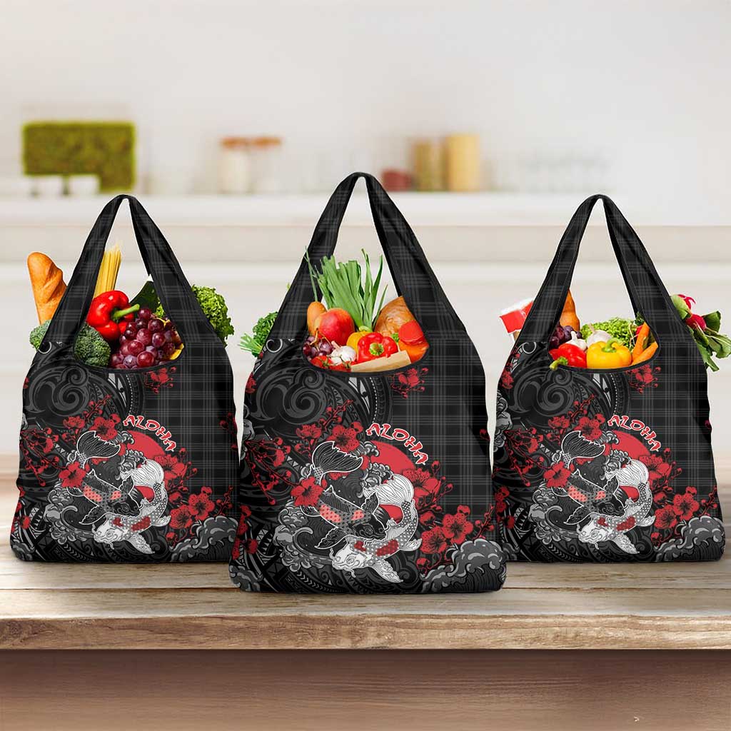Hawaiian And Japanese Grocery Bag Aloha Koi Fish Palaka Patterns - Polynesian Pride