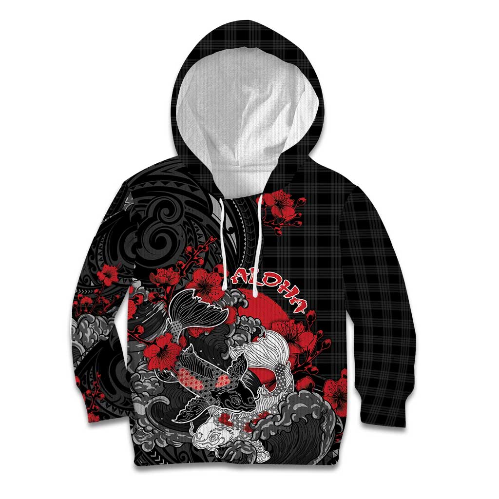 Personalised Hawaiian And Japanese Kid Hoodie Aloha Koi Fish Palaka Patterns - Polynesian Pride