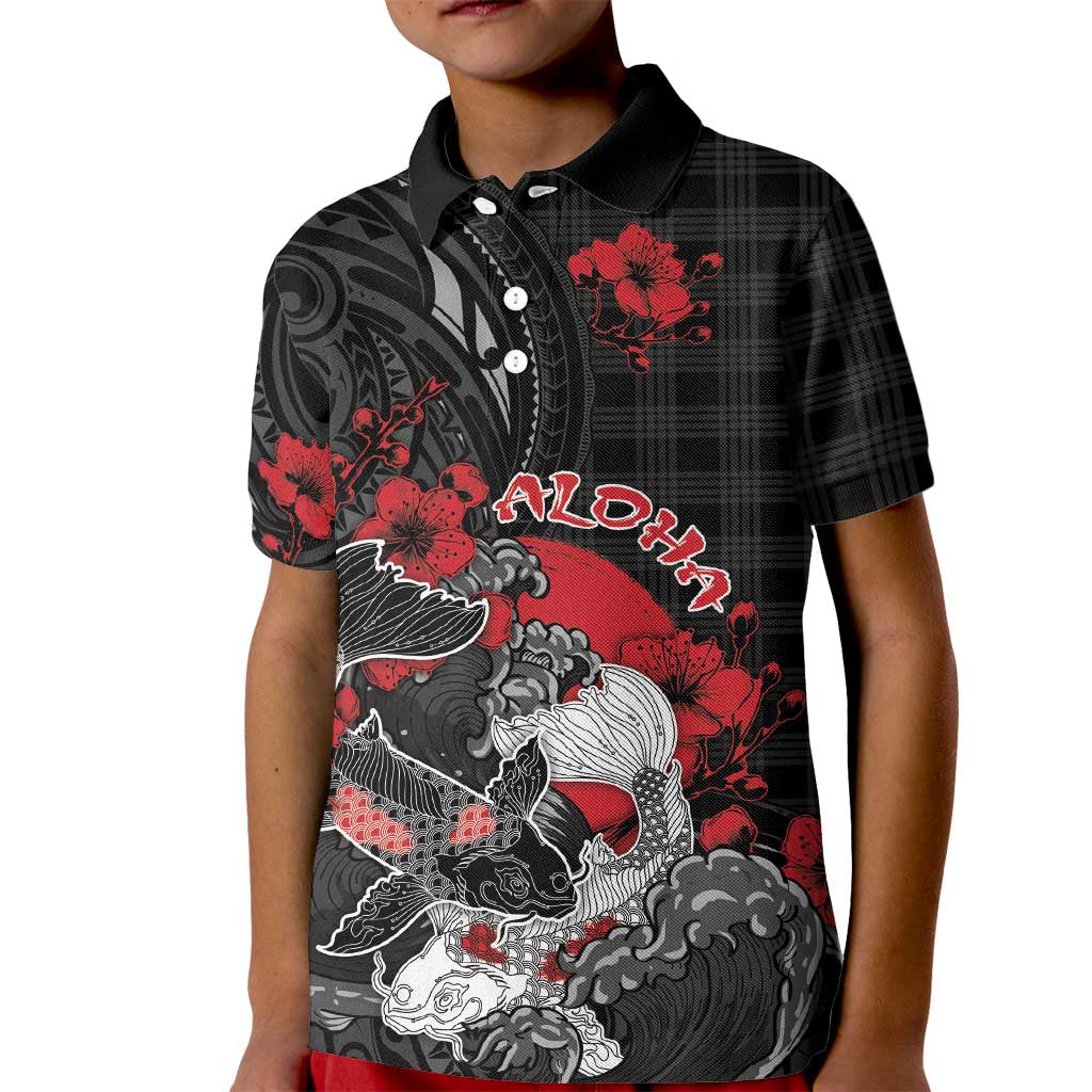 Personalised Hawaiian And Japanese Kid Polo Shirt Aloha Koi Fish Palaka Patterns - Polynesian Pride