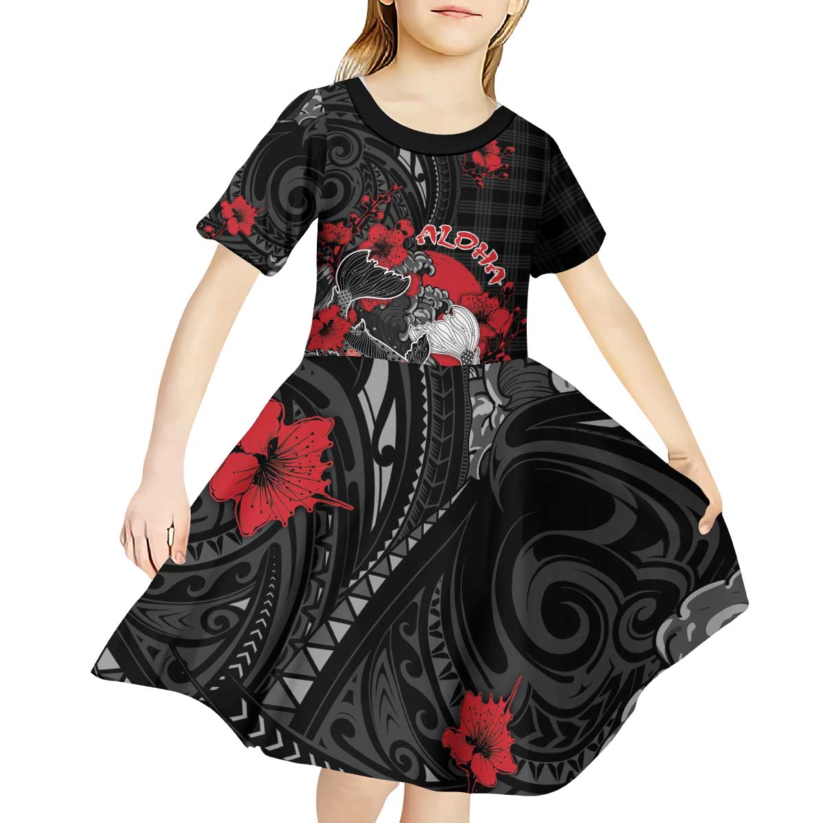 Personalised Hawaiian And Japanese Kid Short Sleeve Dress Aloha Koi Fish Palaka Patterns - Polynesian Pride