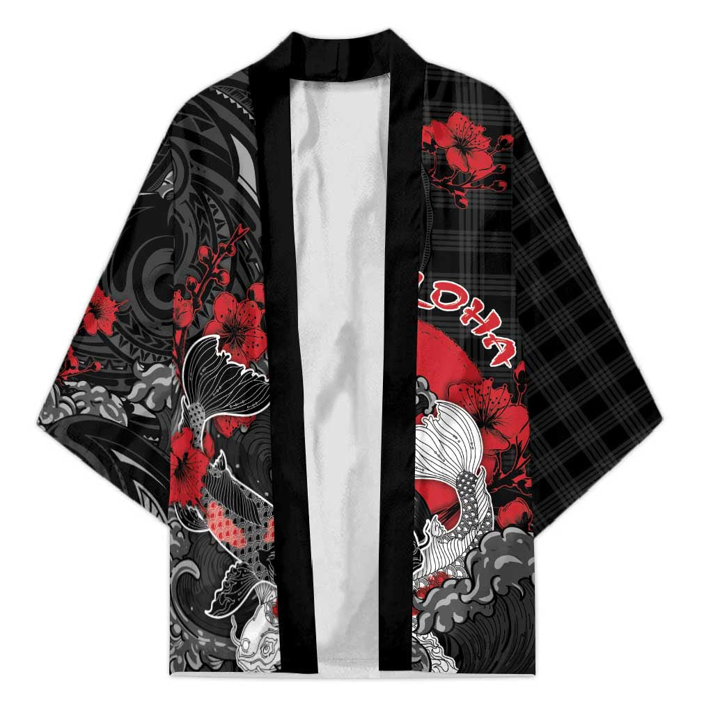 Personalised Hawaiian And Japanese Kimono Aloha Koi Fish Palaka Patterns DT05 Unisex Black - Polynesian Pride