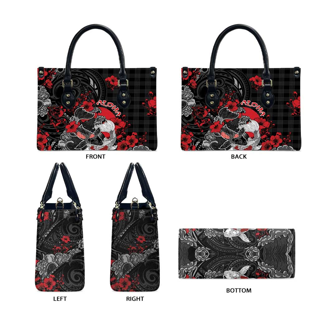 Hawaiian And Japanese Leather Bag Aloha Koi Fish Palaka Patterns - Polynesian Pride