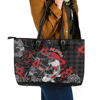 Hawaiian And Japanese Leather Tote Bag Aloha Koi Fish Palaka Patterns - Polynesian Pride