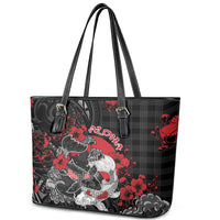 Hawaiian And Japanese Leather Tote Bag Aloha Koi Fish Palaka Patterns - Polynesian Pride