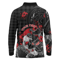 Personalised Hawaiian And Japanese Long Sleeve Polo Shirt Aloha Koi Fish Palaka Patterns DT05 - Polynesian Pride