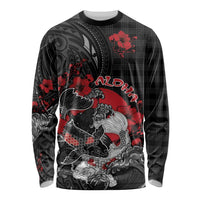 Personalised Hawaiian And Japanese Long Sleeve Shirt Aloha Koi Fish Palaka Patterns DT05 Unisex Black - Polynesian Pride