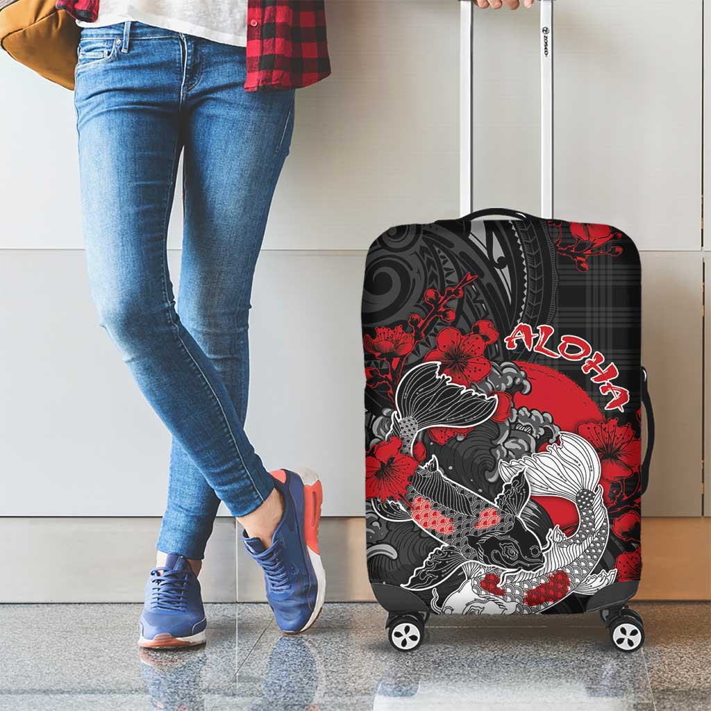 Hawaiian And Japanese Luggage Cover Aloha Koi Fish Palaka Patterns - Polynesian Pride