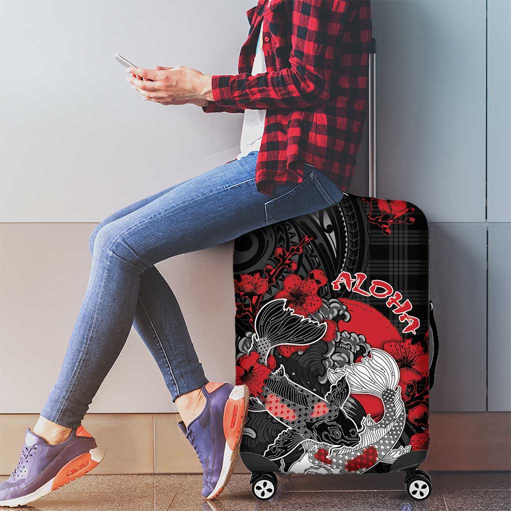 Hawaiian And Japanese Luggage Cover Aloha Koi Fish Palaka Patterns - Polynesian Pride