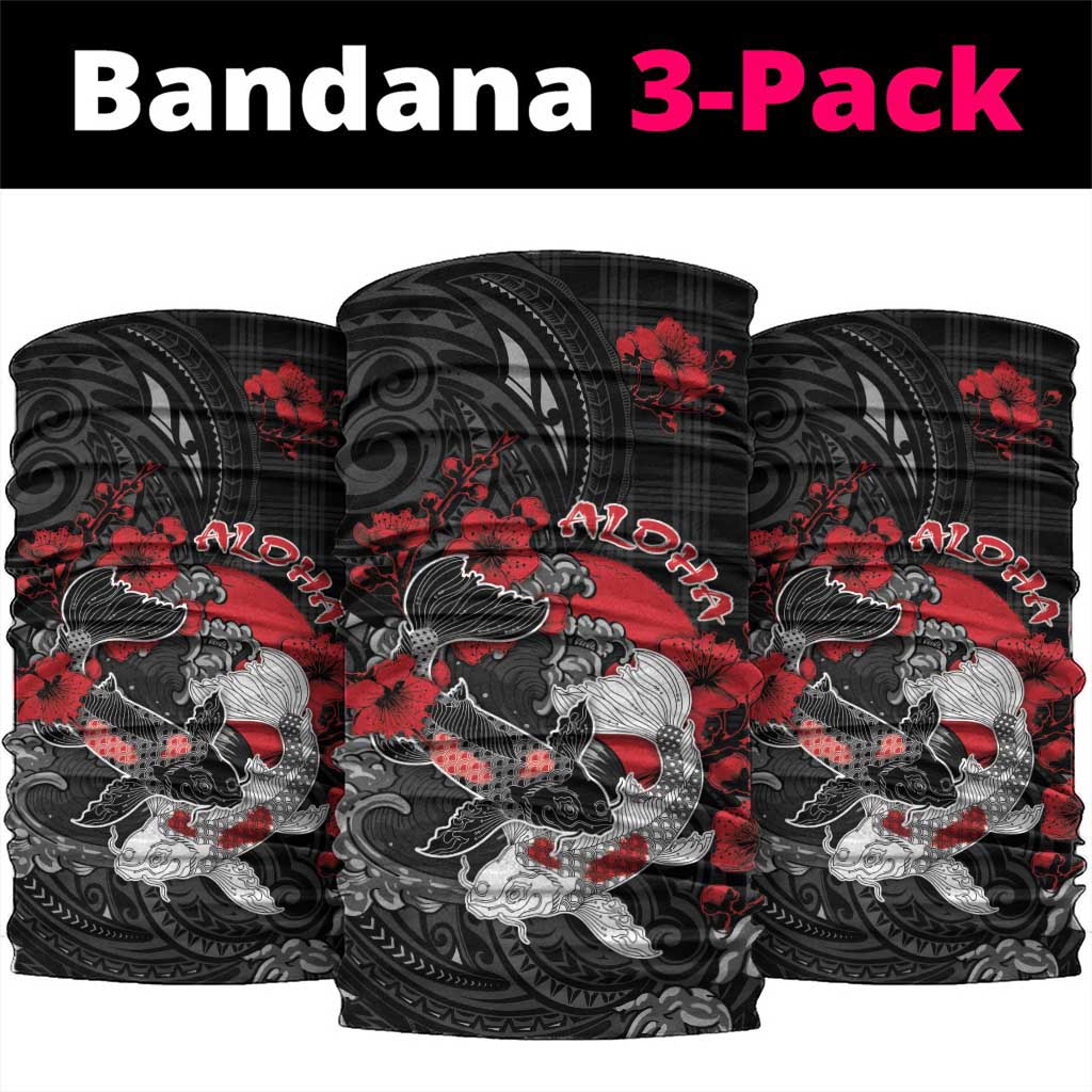 Hawaiian And Japanese Neck Gaiter Aloha Koi Fish Palaka Patterns DT05 package One Size: 25*50cm Black - Polynesian Pride