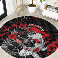 Hawaiian And Japanese Round Carpet Aloha Koi Fish Palaka Patterns DT05 Black - Polynesian Pride