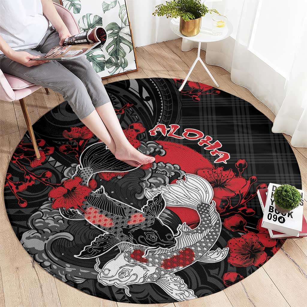 Hawaiian And Japanese Round Carpet Aloha Koi Fish Palaka Patterns DT05 - Polynesian Pride