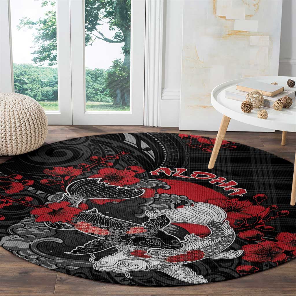 Hawaiian And Japanese Round Carpet Aloha Koi Fish Palaka Patterns DT05 - Polynesian Pride