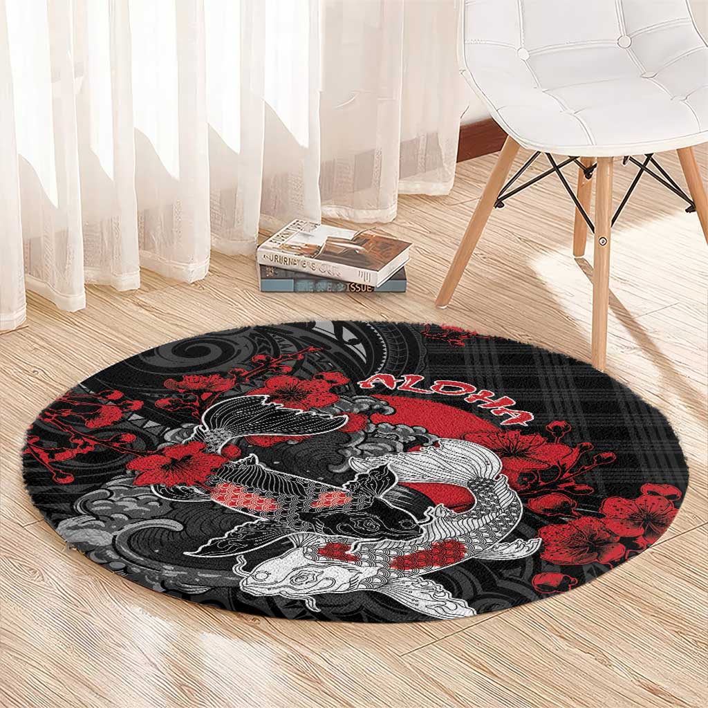 Hawaiian And Japanese Round Carpet Aloha Koi Fish Palaka Patterns DT05 - Polynesian Pride