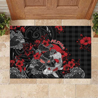 Hawaiian And Japanese Rubber Doormat Aloha Koi Fish Palaka Patterns DT05 Black - Polynesian Pride