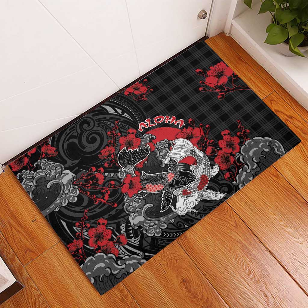 Hawaiian And Japanese Rubber Doormat Aloha Koi Fish Palaka Patterns DT05 - Polynesian Pride