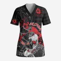 Personalised Hawaiian And Japanese Scrub Top Aloha Koi Fish Palaka Patterns DT05 Adult Black - Polynesian Pride