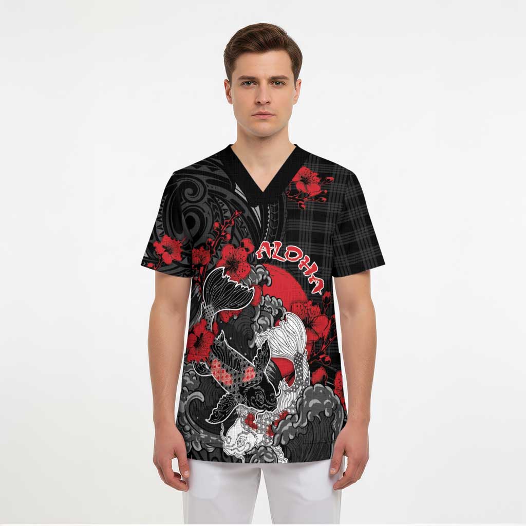 Personalised Hawaiian And Japanese Scrub Top Aloha Koi Fish Palaka Patterns DT05 - Polynesian Pride