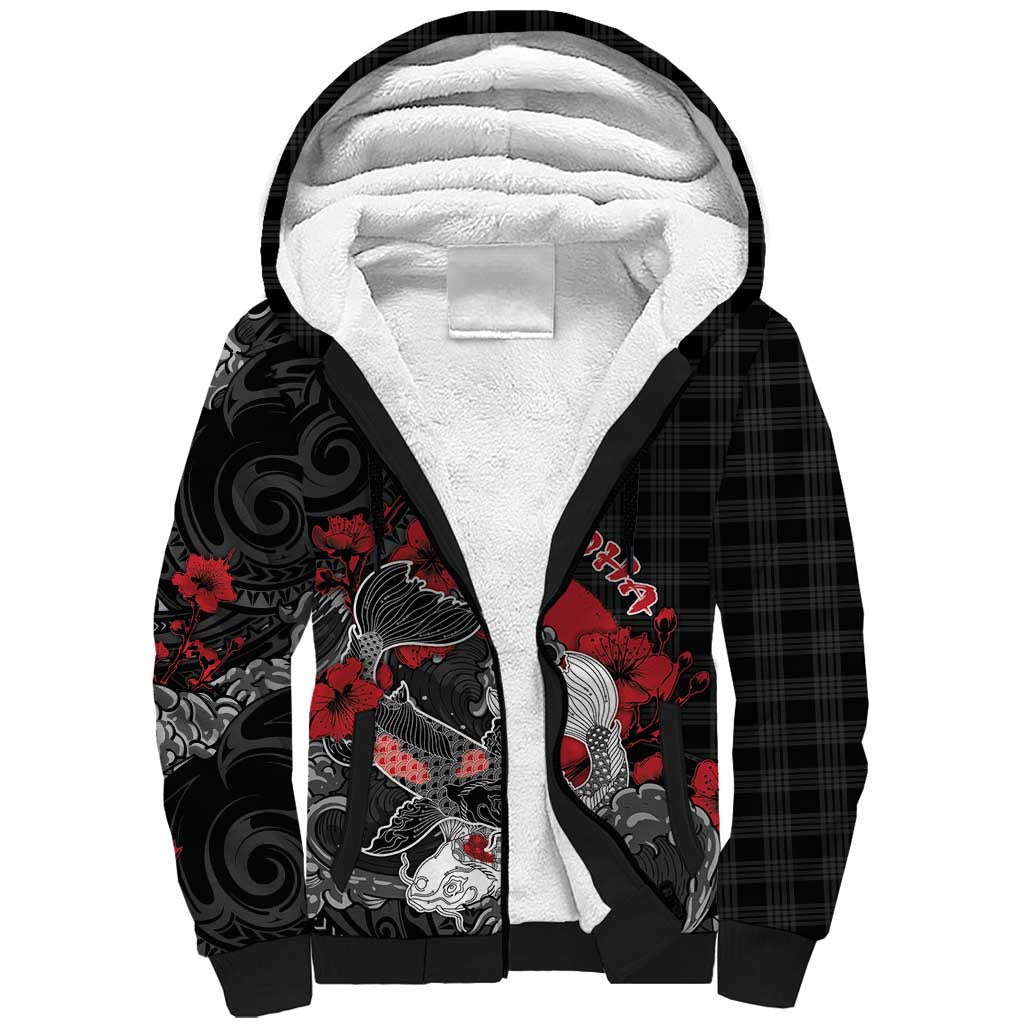 Personalised Hawaiian And Japanese Sherpa Hoodie Aloha Koi Fish Palaka Patterns - Polynesian Pride