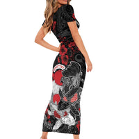 Personalised Hawaiian And Japanese Short Sleeve Bodycon Dress Aloha Koi Fish Palaka Patterns - Polynesian Pride