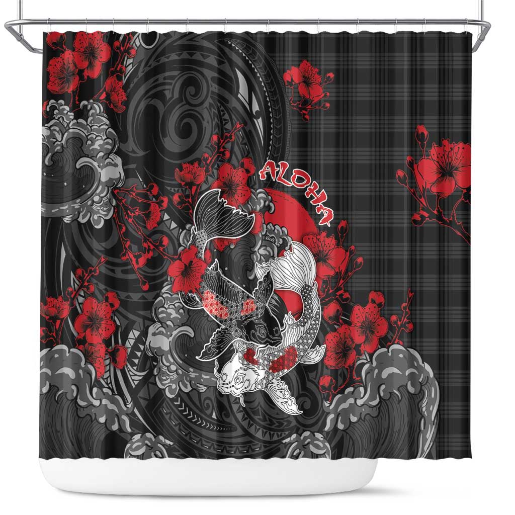 Hawaiian And Japanese Shower Curtain Aloha Koi Fish Palaka Patterns DT05 Black - Polynesian Pride