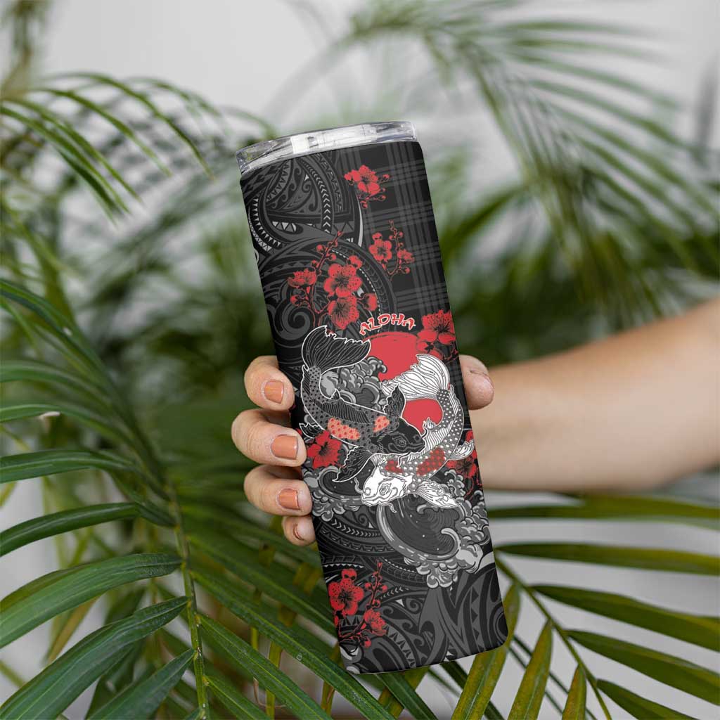 Personalised Hawaiian And Japanese Skinny Tumbler Aloha Koi Fish Palaka Patterns - Polynesian Pride
