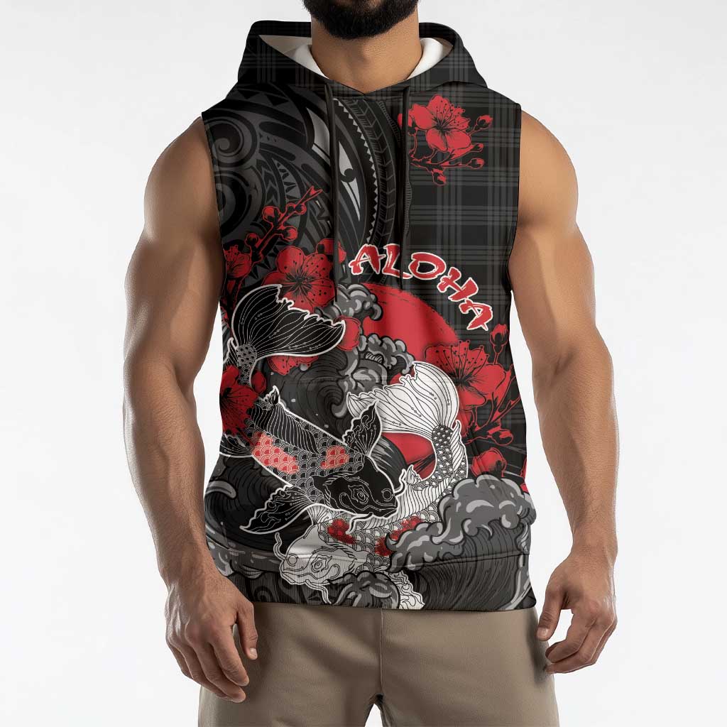 Personalised Hawaiian And Japanese Sleeveless Hoodie Aloha Koi Fish Palaka Patterns DT05 - Polynesian Pride