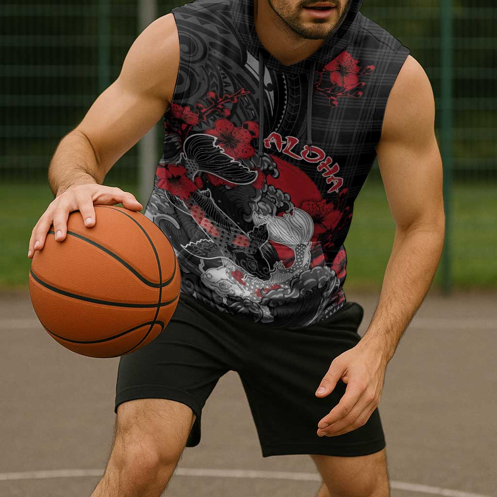 Personalised Hawaiian And Japanese Sleeveless Hoodie Aloha Koi Fish Palaka Patterns DT05 - Polynesian Pride