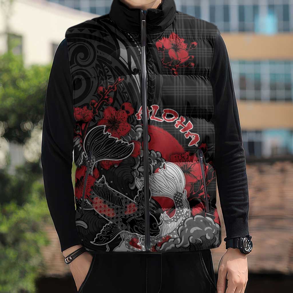 Personalised Hawaiian And Japanese Sleeveless Puffer Jacket Aloha Koi Fish Palaka Patterns DT05 - Polynesian Pride