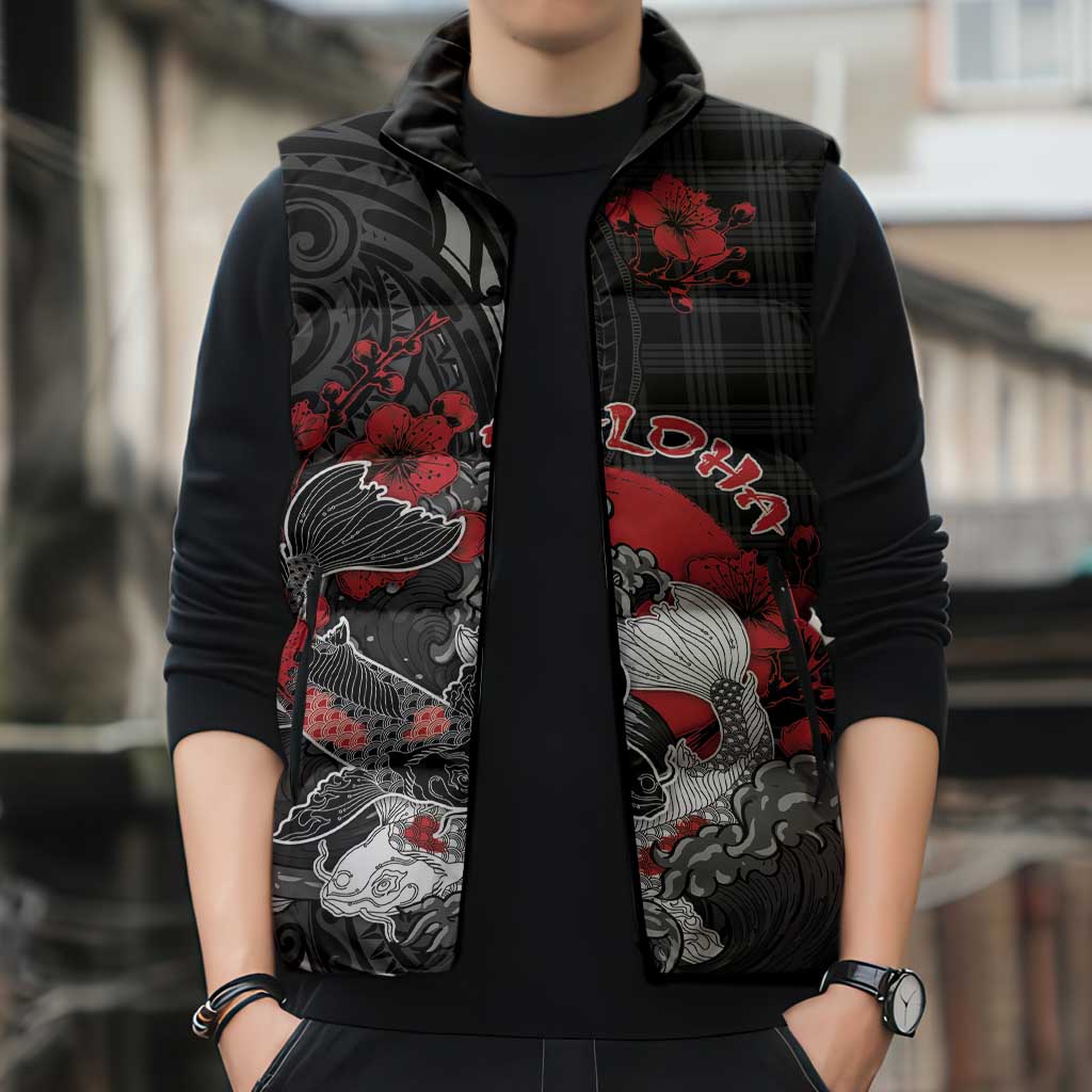 Personalised Hawaiian And Japanese Sleeveless Puffer Jacket Aloha Koi Fish Palaka Patterns DT05 - Polynesian Pride