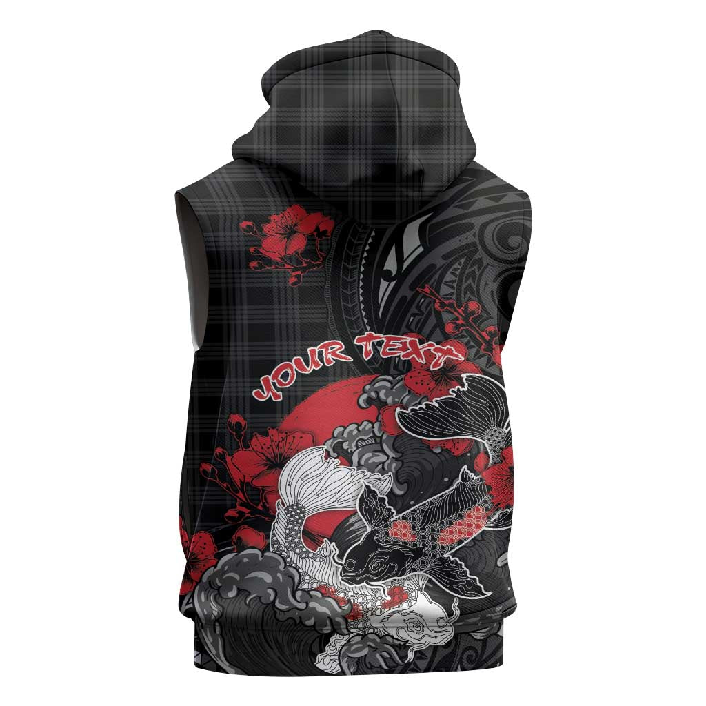 Personalised Hawaiian And Japanese Sleeveless Zip Hoodie Aloha Koi Fish Palaka Patterns DT05 - Polynesian Pride