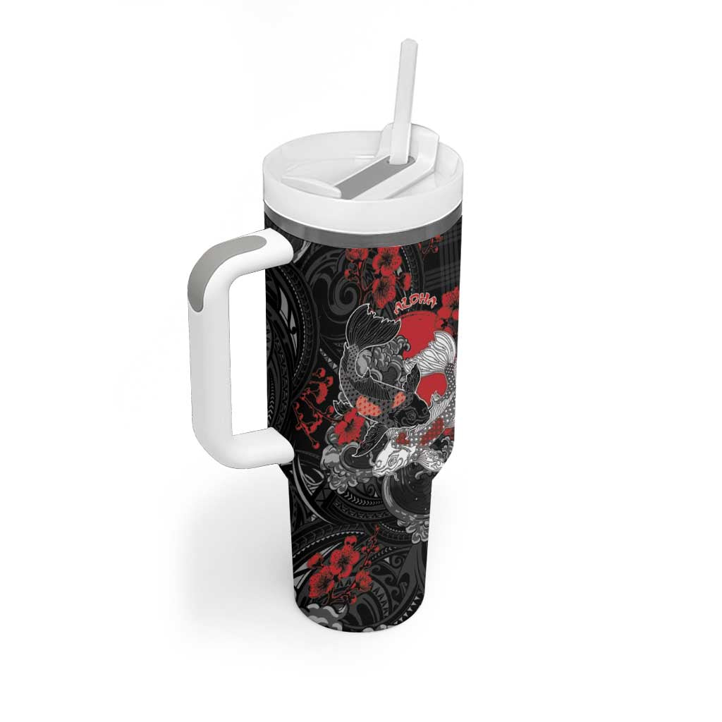 Personalised Hawaiian And Japanese Tumbler With Handle Aloha Koi Fish Palaka Patterns - Polynesian Pride