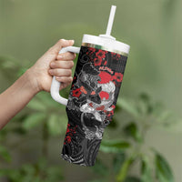 Personalised Hawaiian And Japanese Tumbler With Handle Aloha Koi Fish Palaka Patterns - Polynesian Pride