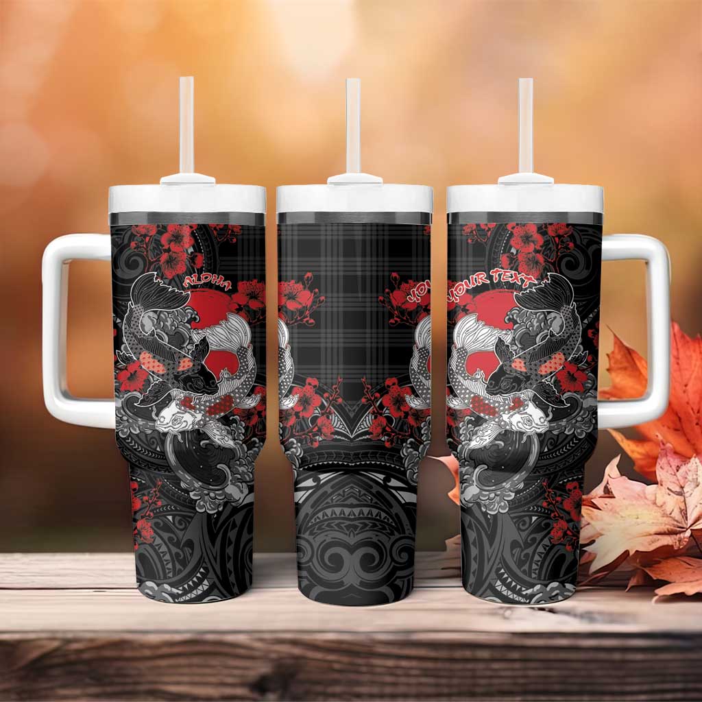 Personalised Hawaiian And Japanese Tumbler With Handle Aloha Koi Fish Palaka Patterns - Polynesian Pride