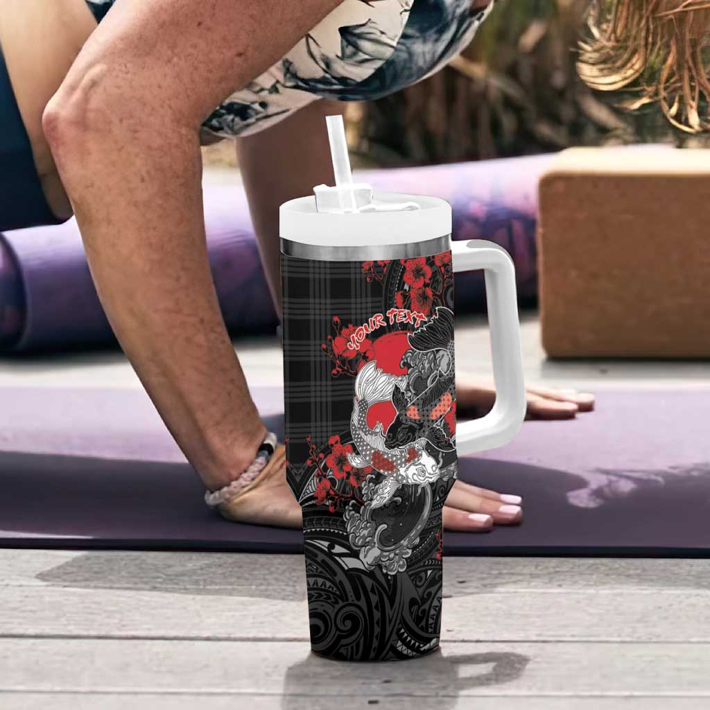 Personalised Hawaiian And Japanese Tumbler With Handle Aloha Koi Fish Palaka Patterns - Polynesian Pride