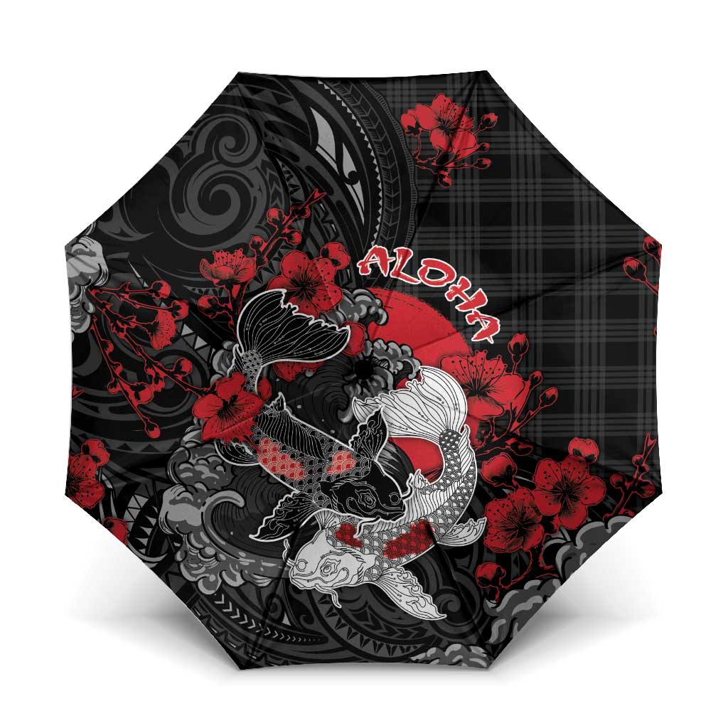 Hawaiian And Japanese Umbrella Aloha Koi Fish Palaka Patterns - Polynesian Pride