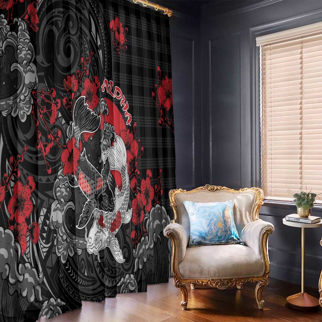 Hawaiian And Japanese Window Curtain Aloha Koi Fish Palaka Patterns - Polynesian Pride
