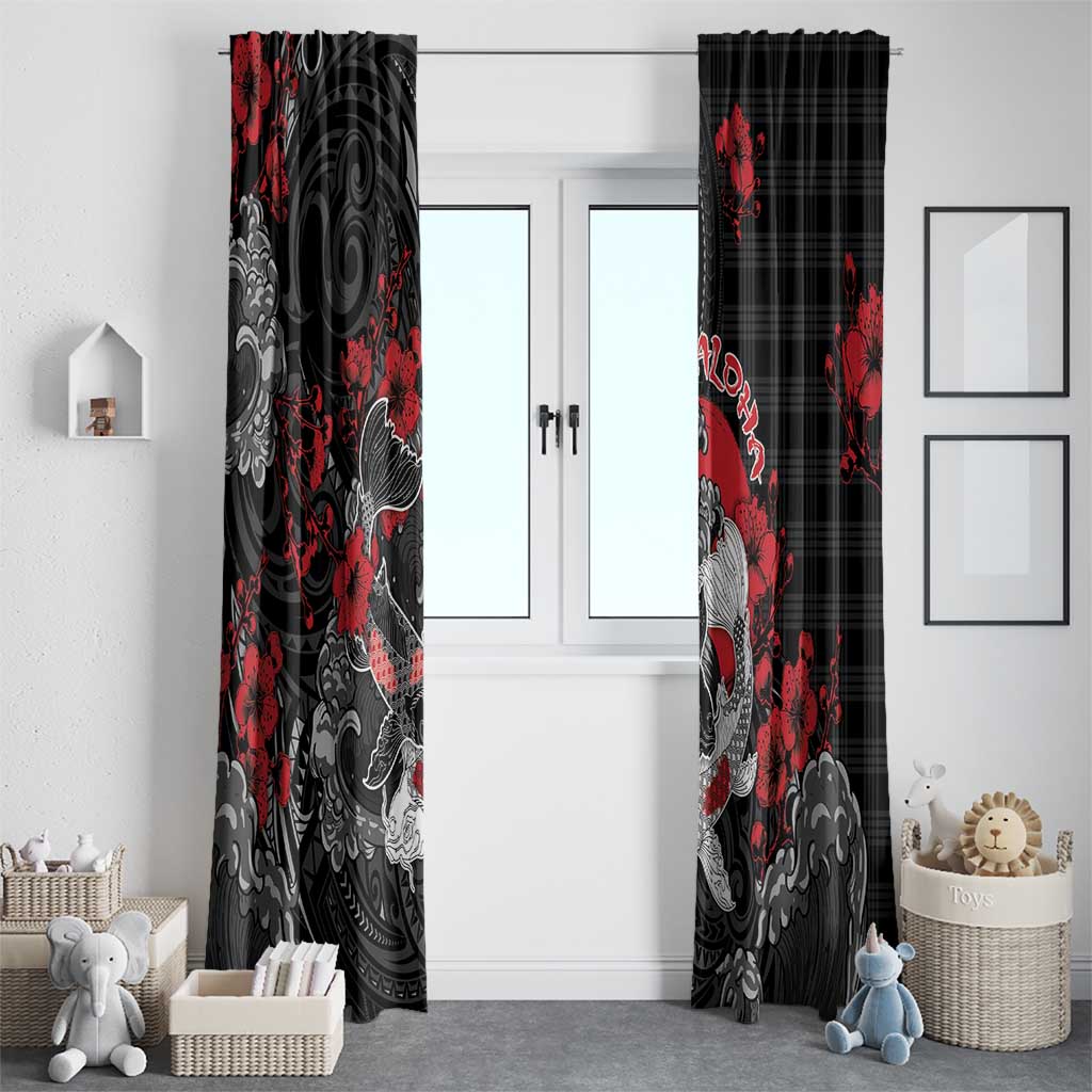 Hawaiian And Japanese Window Curtain Aloha Koi Fish Palaka Patterns - Polynesian Pride
