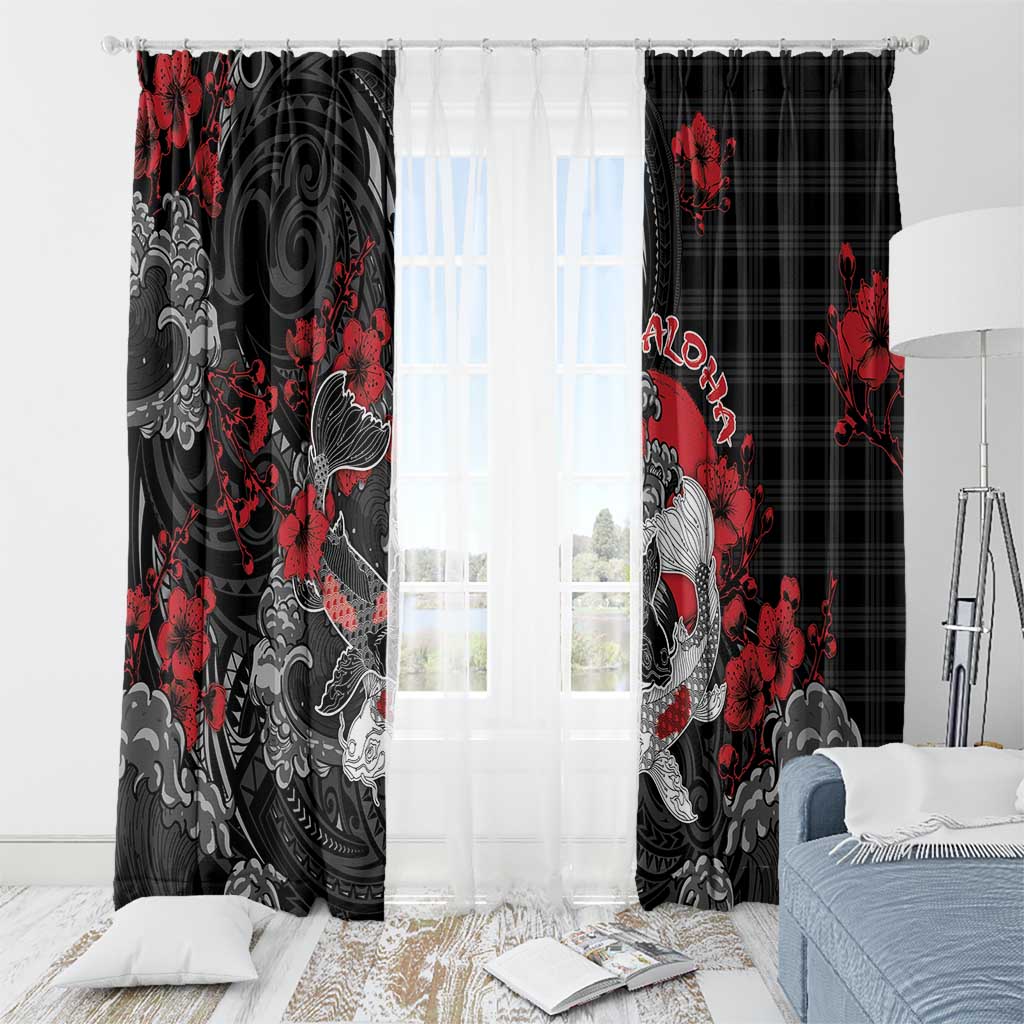 Hawaiian And Japanese Window Curtain Aloha Koi Fish Palaka Patterns - Polynesian Pride