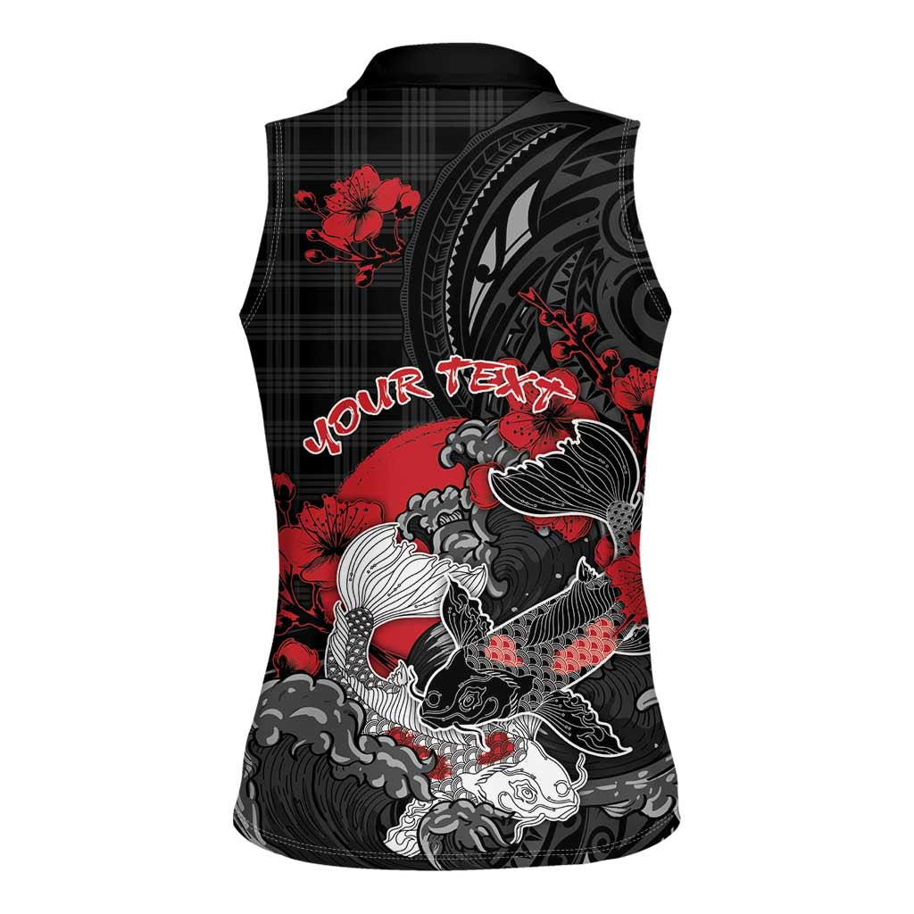 Personalised Hawaiian And Japanese Women Sleeveless Polo Shirt Aloha Koi Fish Palaka Patterns DT05 - Polynesian Pride