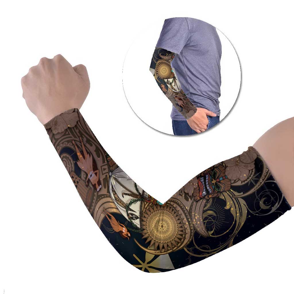 Hawaii Makahiki Arm Sleeves Polynesian Sky And Earth DT05 Set of 2 Gold - Polynesian Pride