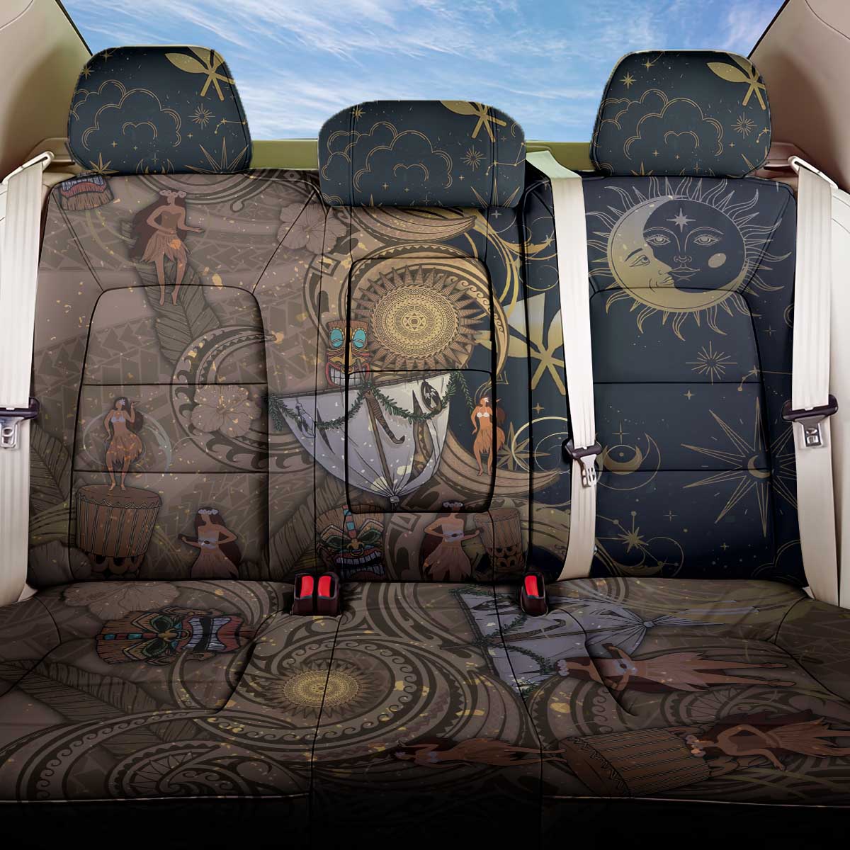Hawaii Makahiki Back Car Seat Cover Polynesian Sky And Earth DT05 One Size Gold - Polynesian Pride