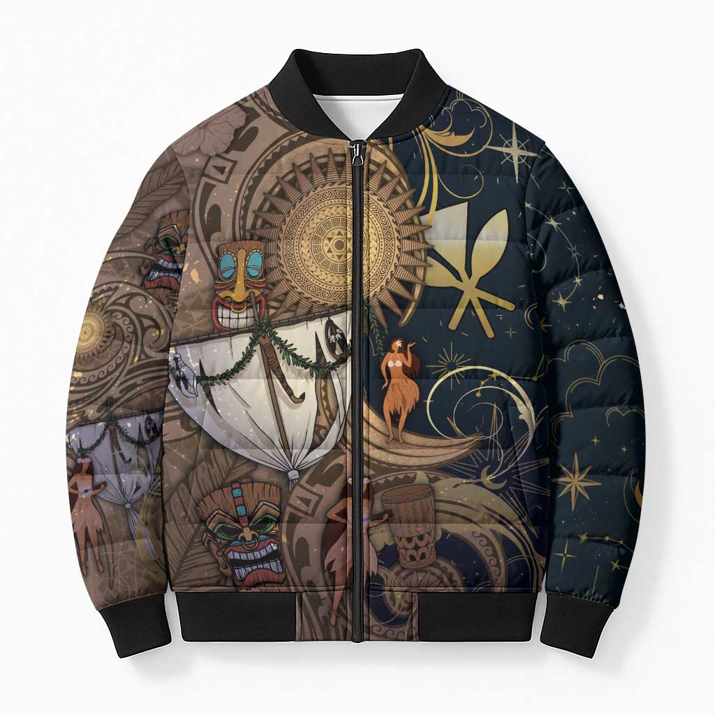 Hawaii Makahiki Bomber Puffer Jacket Polynesian Sky And Earth DT05 Unisex Gold - Polynesian Pride